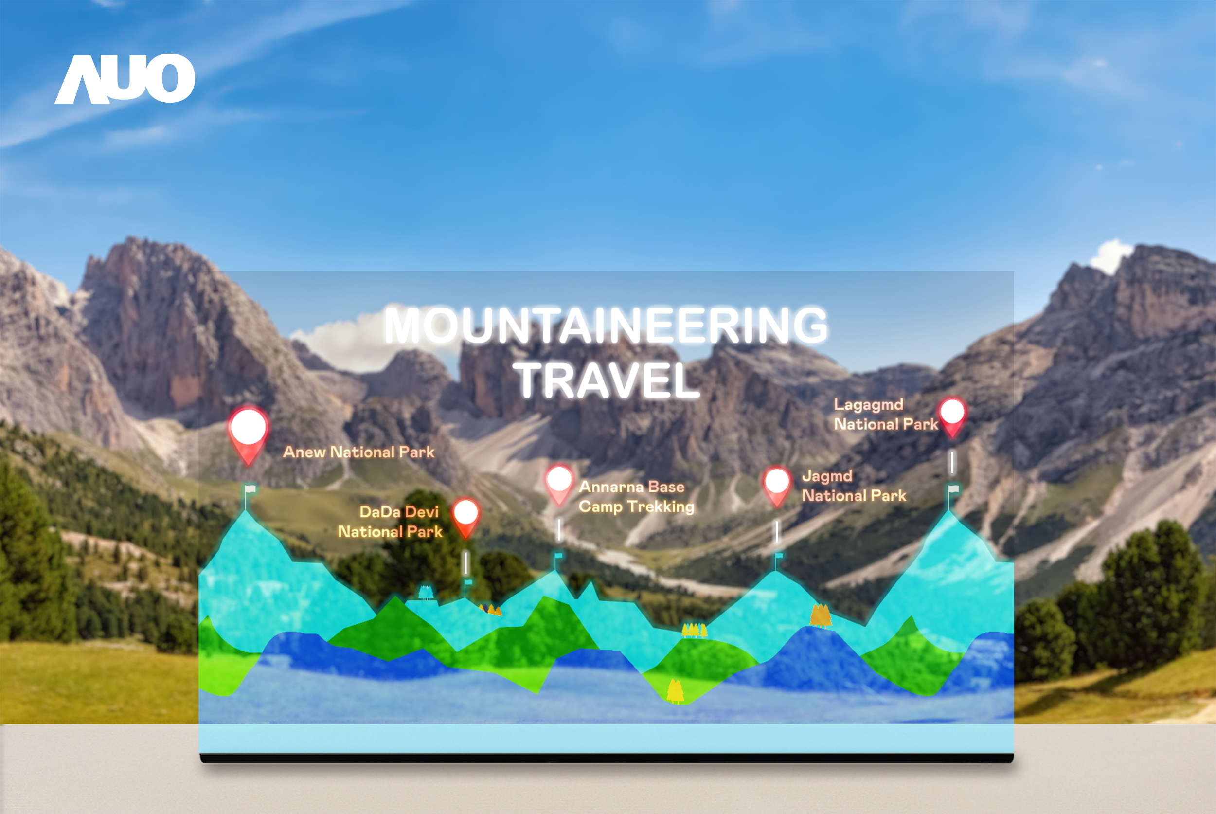 友達展示全球單片尺寸最大(*)42吋透明Micro LED顯示器拼接而成的「64吋透明Micro LED顯示器」，具備高透明度 、1,000 nits高亮度 、廣色域、採用三邊無邊框的無縫拼接等多重特色 ，呈現超高清、細膩畫質而不遮擋後方視覺 ，滿足層峰需求，可廣泛運用於零售、藝術展覽或商業(yè)空間等場域